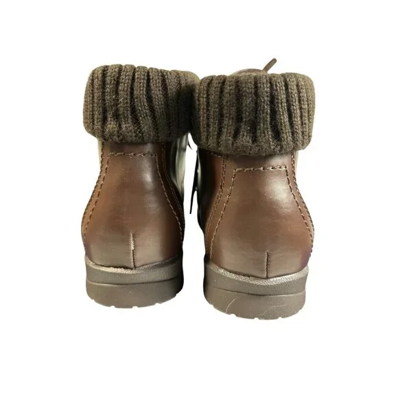Basic Editions Womens Brown Ankle Boots Size 9.5 Knit Cuff Lace-Up Closure - Picture 5 of 8